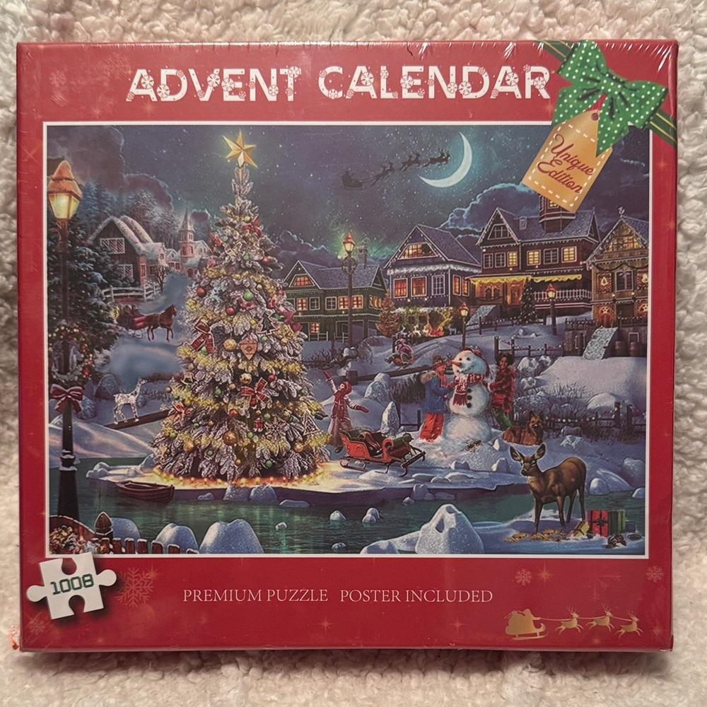 Advent Calendar Christmas tree and snowman 1008 piece puzzle with poster